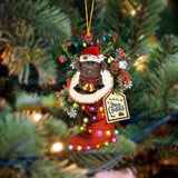 Godmerch- Ornament- CHOCOLATE Labrador-Xmas Boot-Two Sided Ornament, Happy Christmas Ornament, Car Ornament