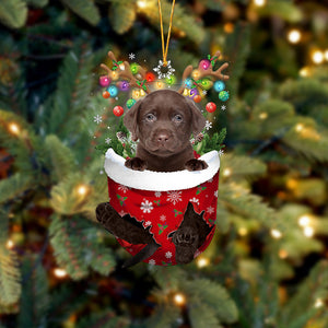 CHOCOLATE Labrador In Snow Pocket Christmas Ornament Flat Acrylic Dog Ornament