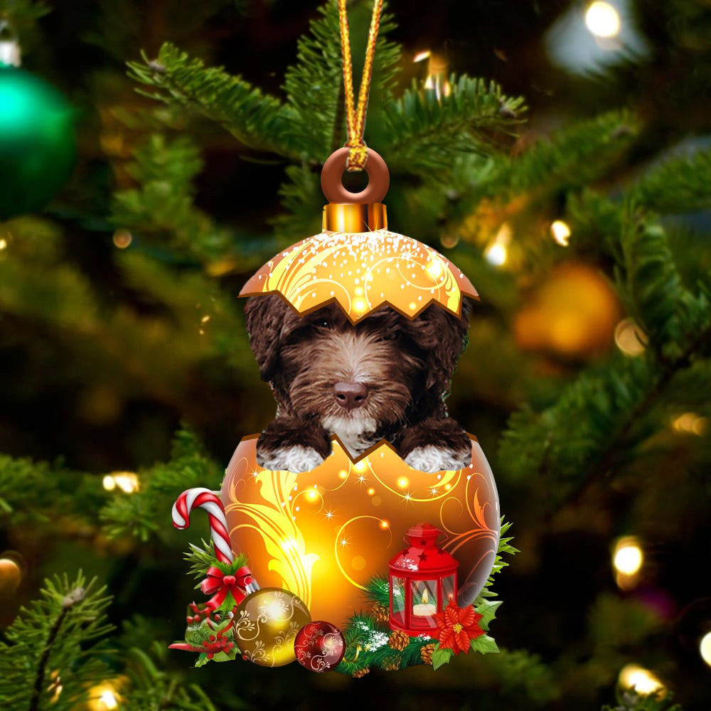 CHOCOLATE goldendoodle In Golden Egg Christmas Ornament