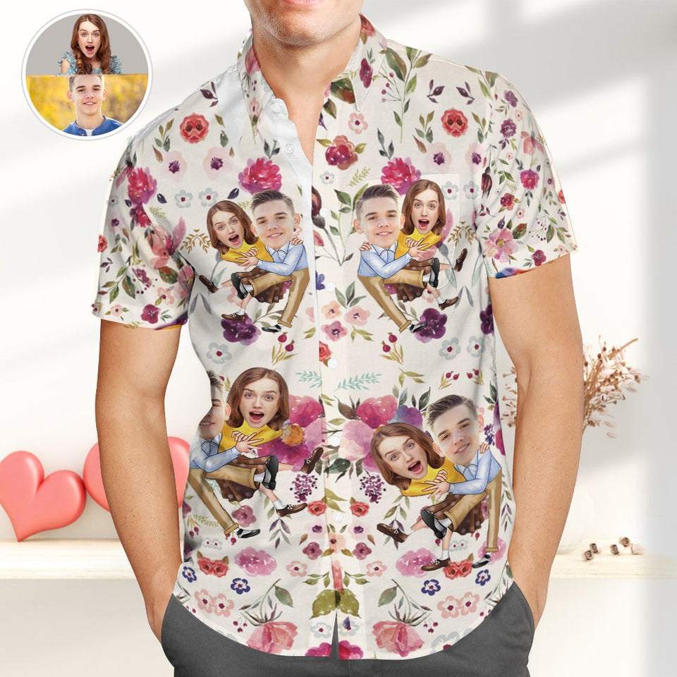 Custom Face Hawaiian Shirts Floral Design Shirts Best Gift for Lovers