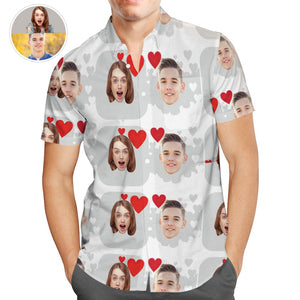 Personalised Photo Hawaiian Shirts with Heart, Casual Button-Down Shirts, Great Valentines Gift