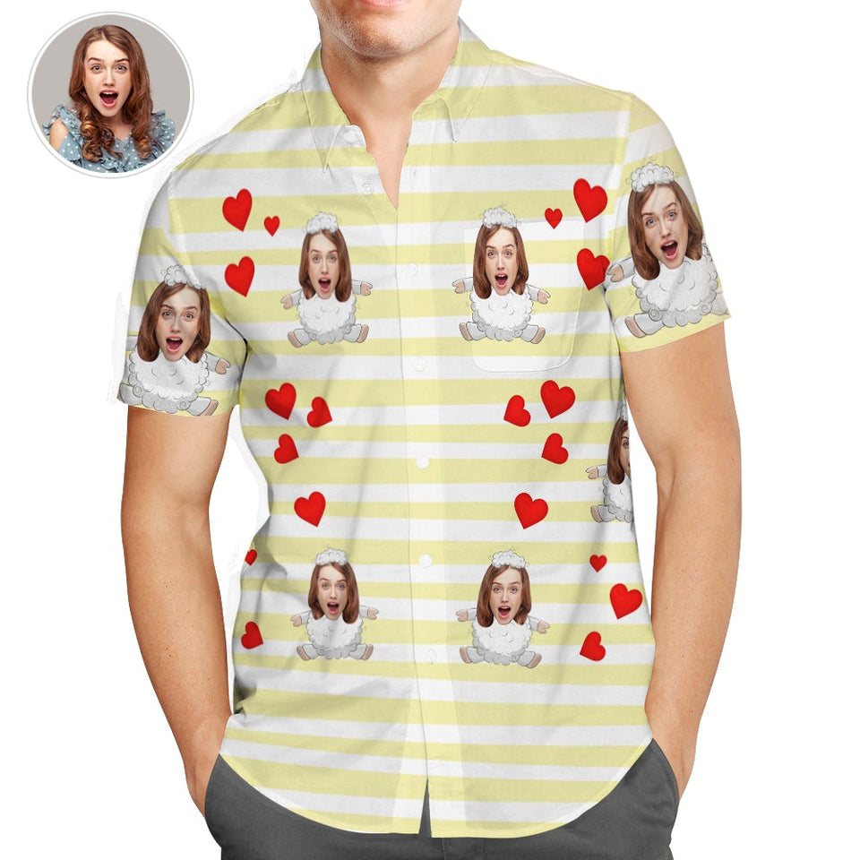 Personalised Photo Hawaiian Shirts, Sweet Sheep Shirts, Great Valentines Gift for Friends