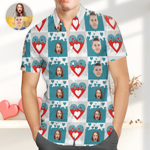 Custom Couple Face Hawaiian Shirts Personalized Plaid Print Shirts