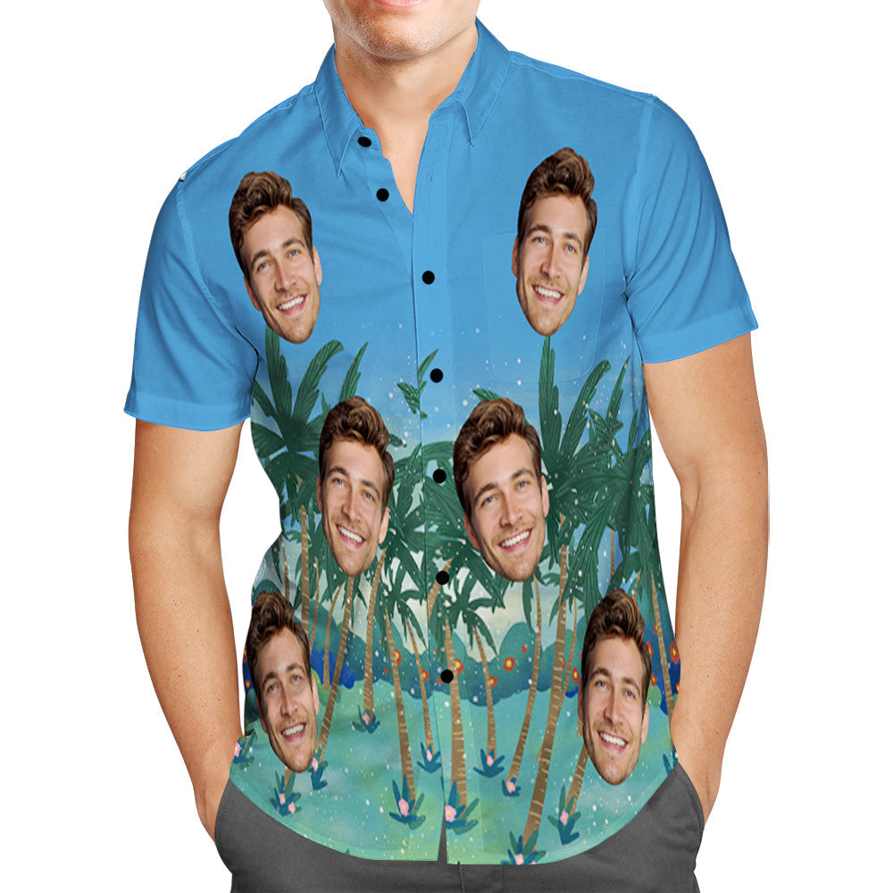 Personalized Photo Vintage Hawaiian Shirt, Regular Fit Short Sleeve Casual Hawaiian Shirt, Summer Essentials