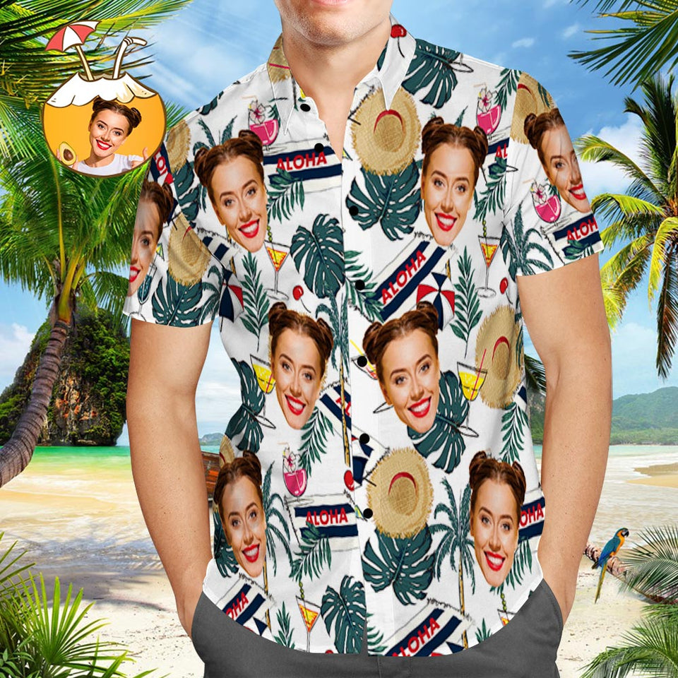 Vintage Aloha Hawaiian Shirt with Funny Sun Hats, Custom Photo Regular Fit Short Sleeve Shirts