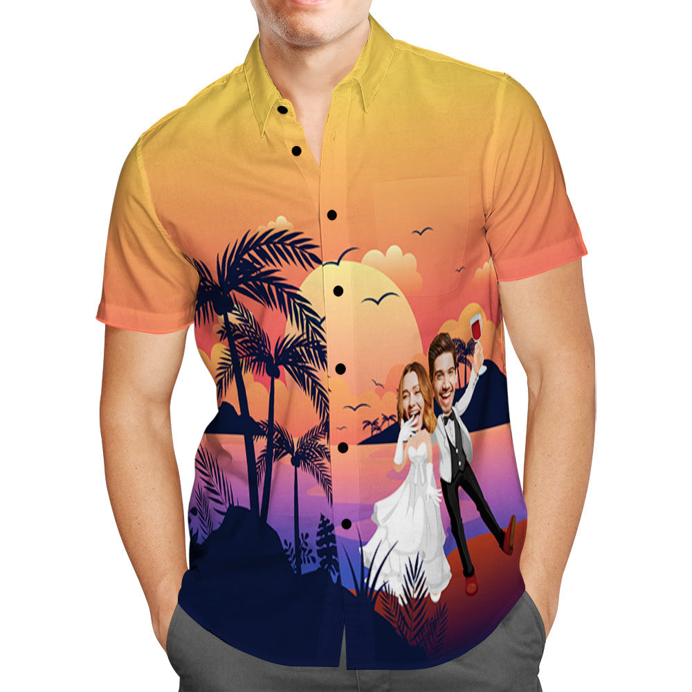 Custom Photo Hawaiian Shirt Personalised Sunset and Coconut Grove Wedding Hawaiian Shirt