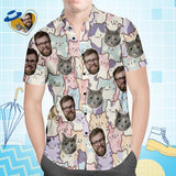 Custom Face Hawaiian Shirt All Over Print Men's Shirt Cat and Dad