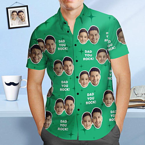Custom Face Hawaiian Shirt Dad You Rock Personalised Father's Day Shirt Gift for Dad