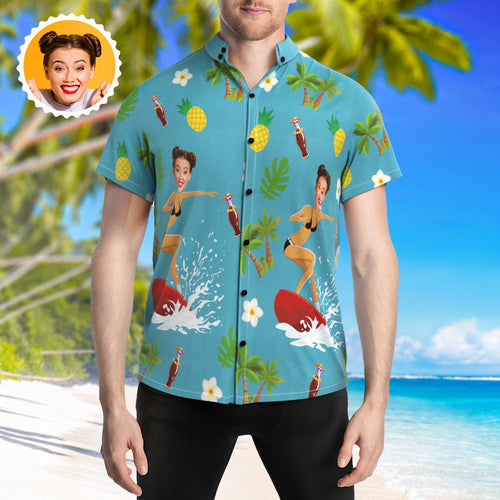 Surfing Hawaiian Shirt with Your Face Summer Hawaiian Shirt for Beach Party