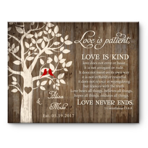 Love is Patient Love is Kind Wall Art, Personalized Family Tree Canvas Art, Custom Couples Gift, Anniversary Gift