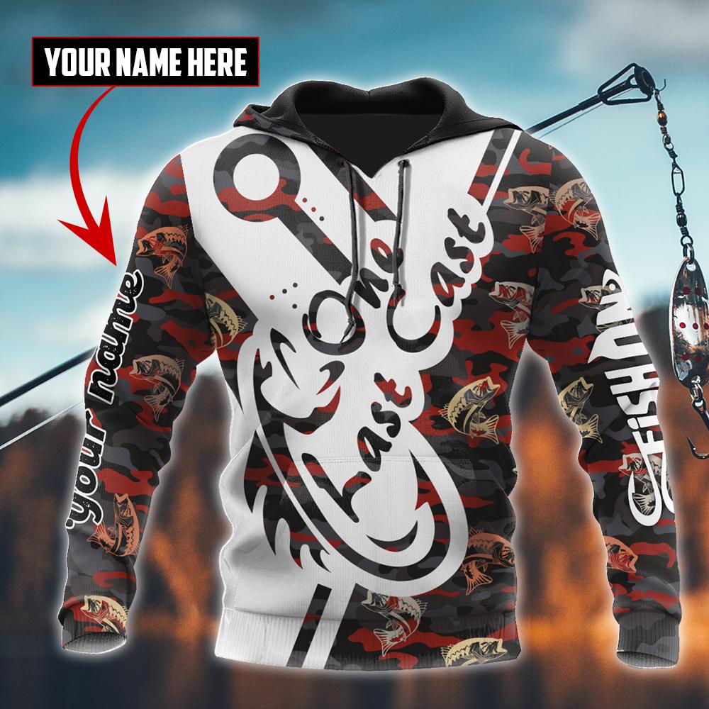 Fishing Gifts One Last Cast Red Camo Fishing Design Personalized US Unisex Size Hoodie