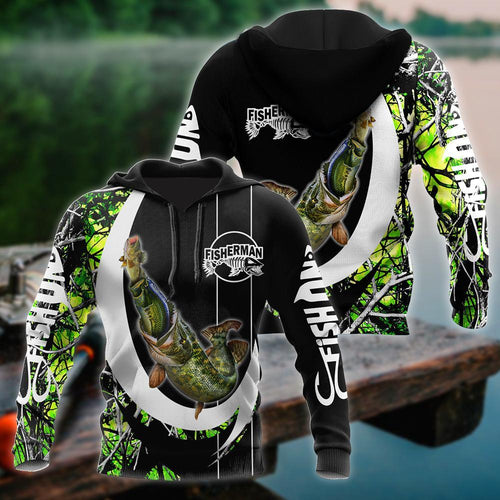 Fishing Gifts The Great Fish Eats The Small Green Camo Hook US Unisex Size Hoodie