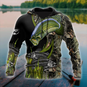 Fishing Gifts Bass Fishing Painting Fall Camo Reaper US Unisex Size Hoodie