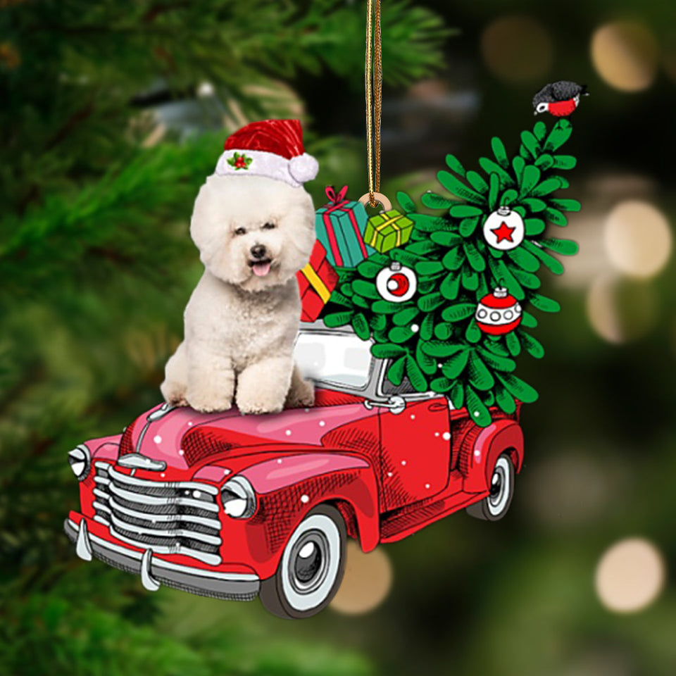 Godmerch- Ornament- CREAM Bichon Frise-Pine Truck Hanging Ornament, Happy Christmas Ornament, Car Ornament