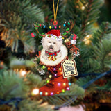 Godmerch- Ornament- CREAM Bichon Frise-Xmas Boot-Two Sided Ornament, Happy Christmas Ornament, Car Ornament