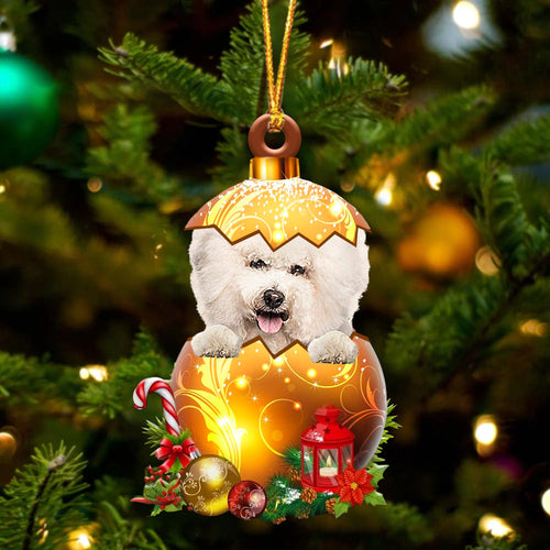 CREAM Bichon Frise In Golden Egg Christmas Ornament