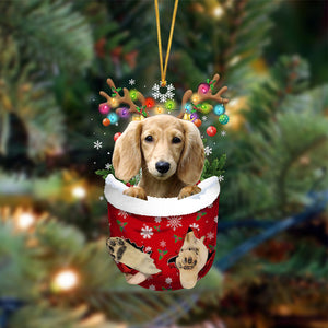 Cream Long Haired Dachshund-In Christmas Pocket Two Sides Ornament, Christmas Dog Hanging Ornament