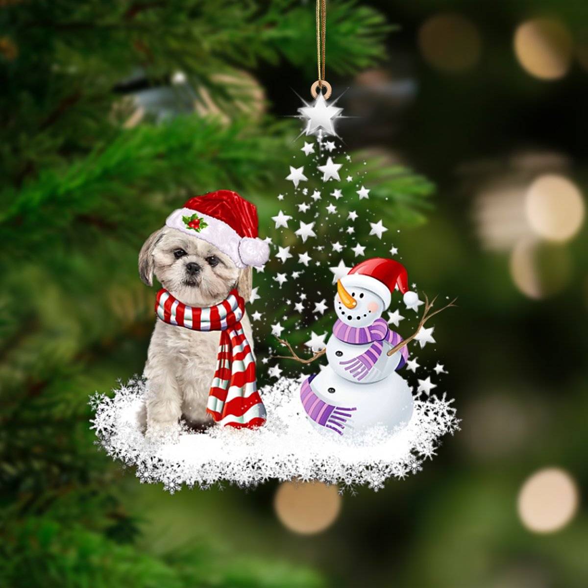 Cream Shih Tzu-Star Tree Hanging Ornament