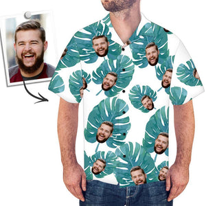 Personalised Photo Shirts  Hawaiian Shirt with Face for Men Large Leaves