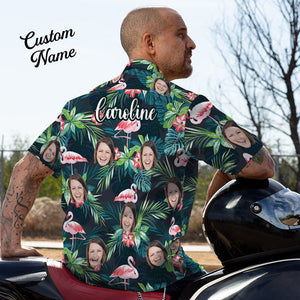 Custom Face Shirt with Text Men's Hawaiian Shirt Flamingo Flower