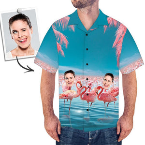 Personalised Face Hawaiian Shirt Vacation Style Pink Flamingo All Over Print