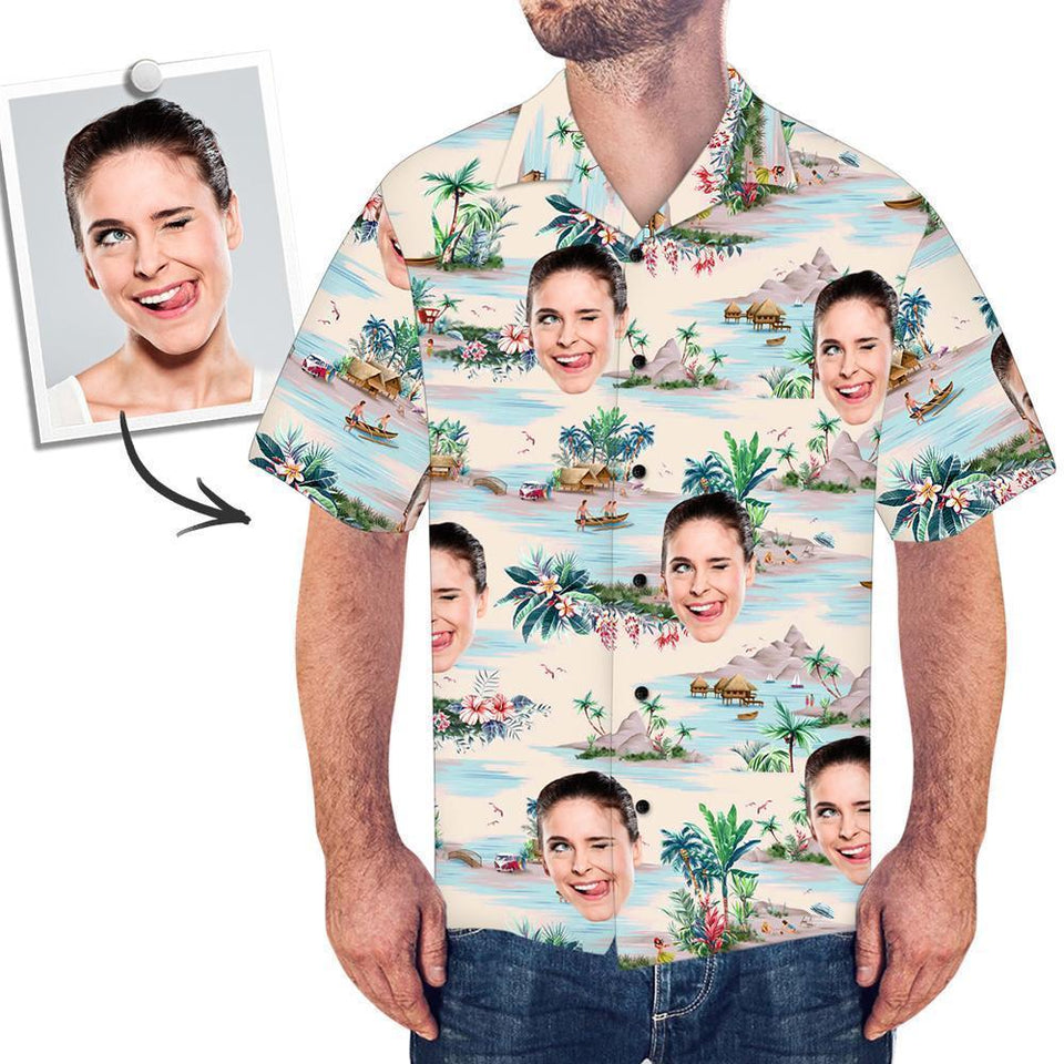 Custom Hawaiian Shirt with Face All Over Print With Landscape Patter