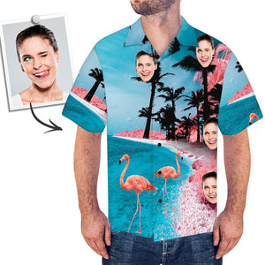 Personalised Face Hawaiian Shirt All Over Print Seaside Flamingos
