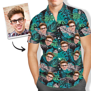 Custom Hawaiian Shirt with Face Large Leaves Short Sleeve Shirt for Men