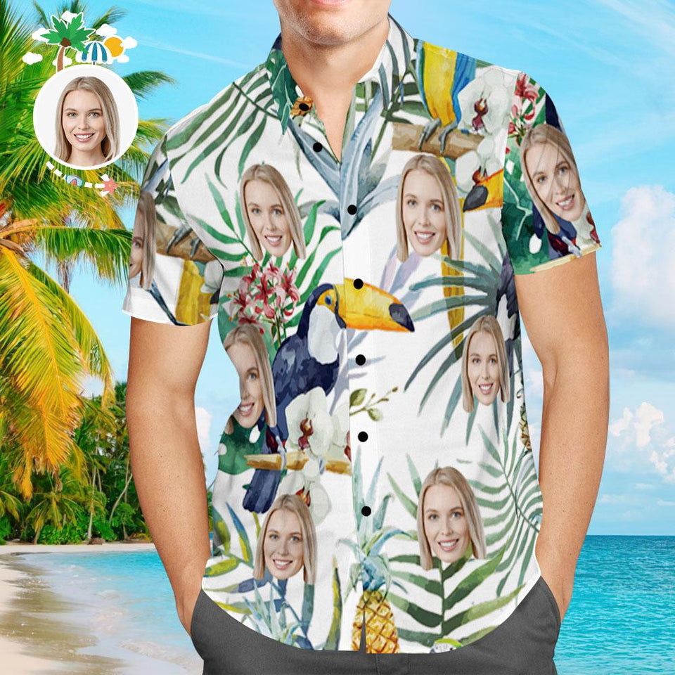 Custom Face Hawaiian Shirt Funny Bird Design Aloha Beach Shirt