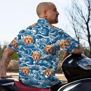 Custom Hawaiian Shirt Dog Face Waves Design Aloha Beach Shirt For Him