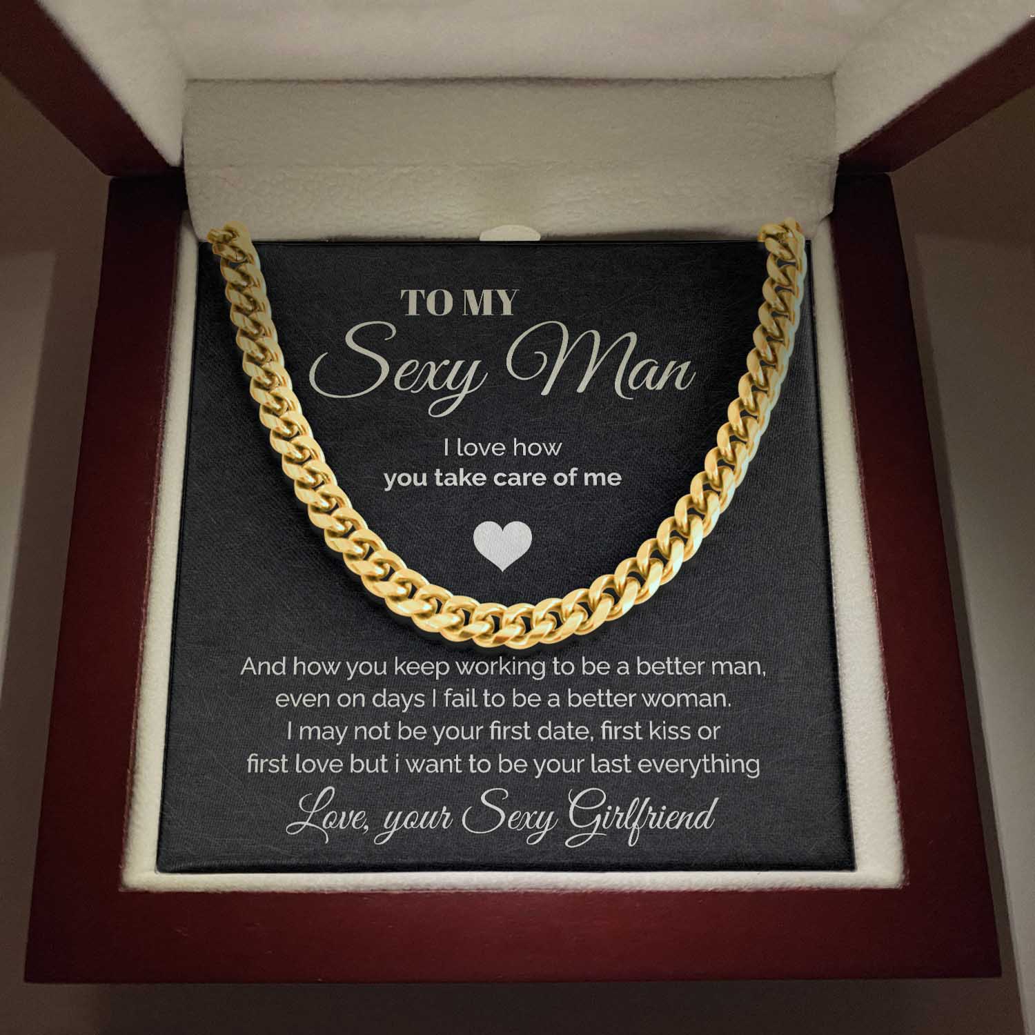 To my Sexy Man - You take care of me - Cuban Link Chain Necklace, Gift For Man, Husband, Gift For Birthday, Christmas