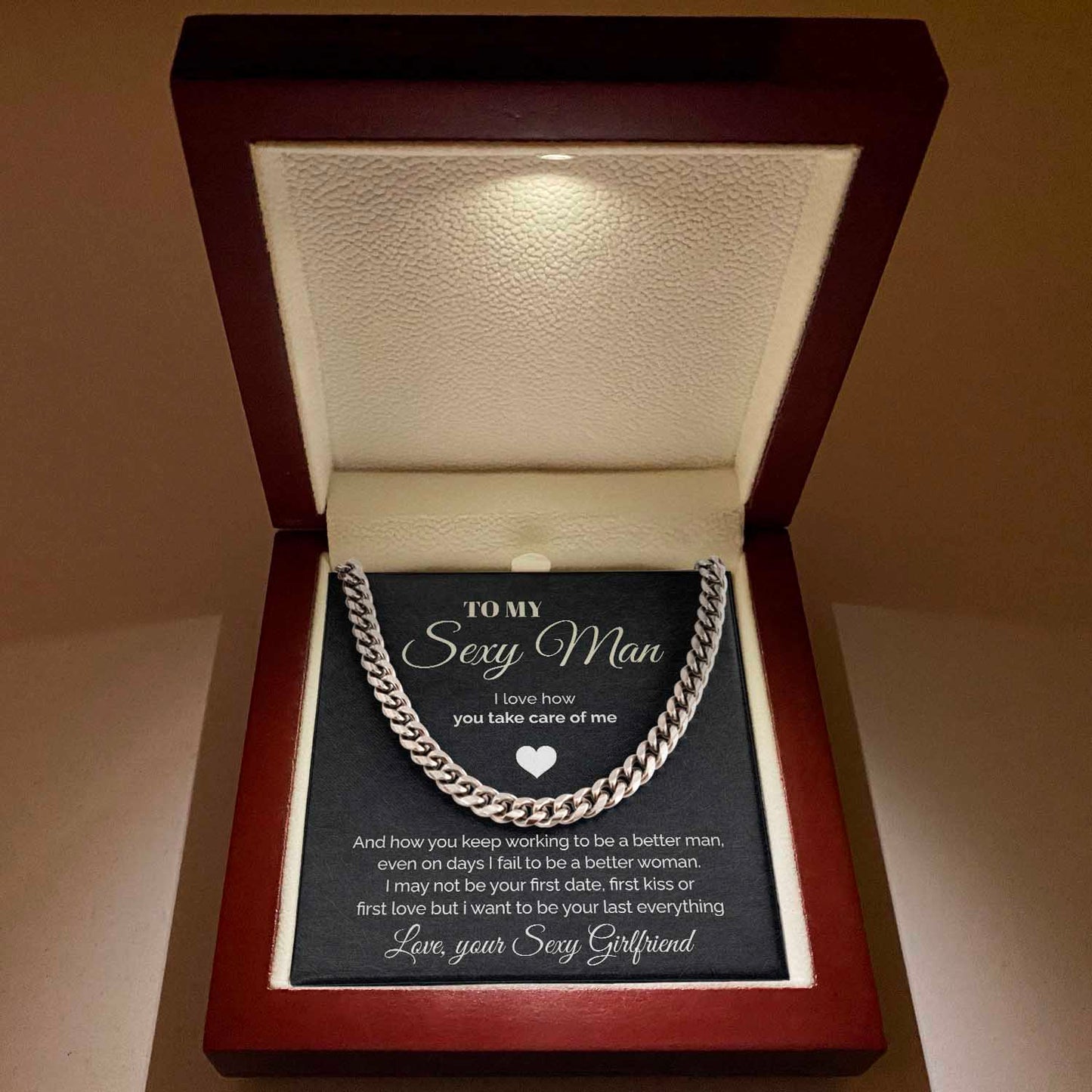 To my Sexy Man - You take care of me - Cuban Link Chain Necklace, Gift For Man, Husband, Gift For Birthday, Christmas