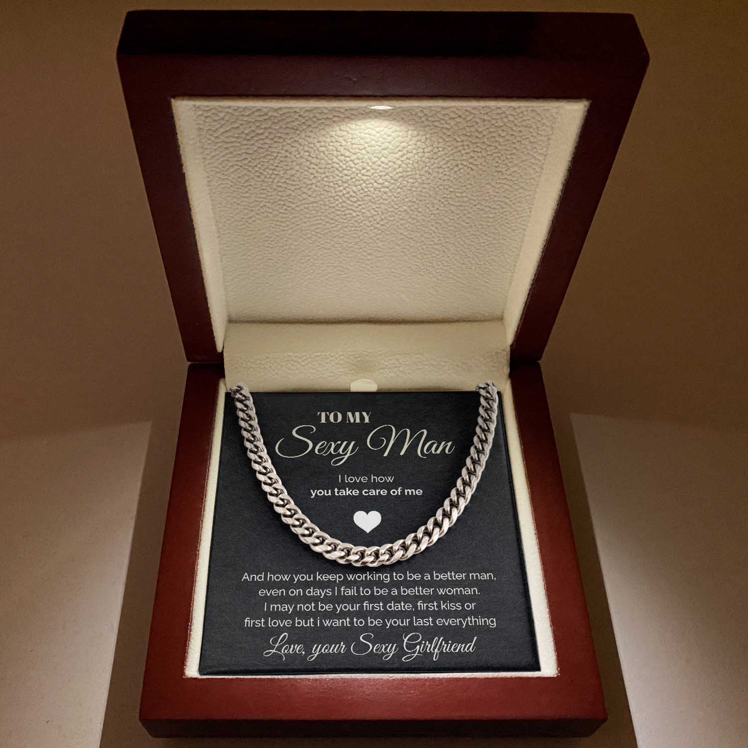 To my Sexy Man - You take care of me - Cuban Link Chain Necklace, Gift For Man, Husband, Gift For Birthday, Christmas