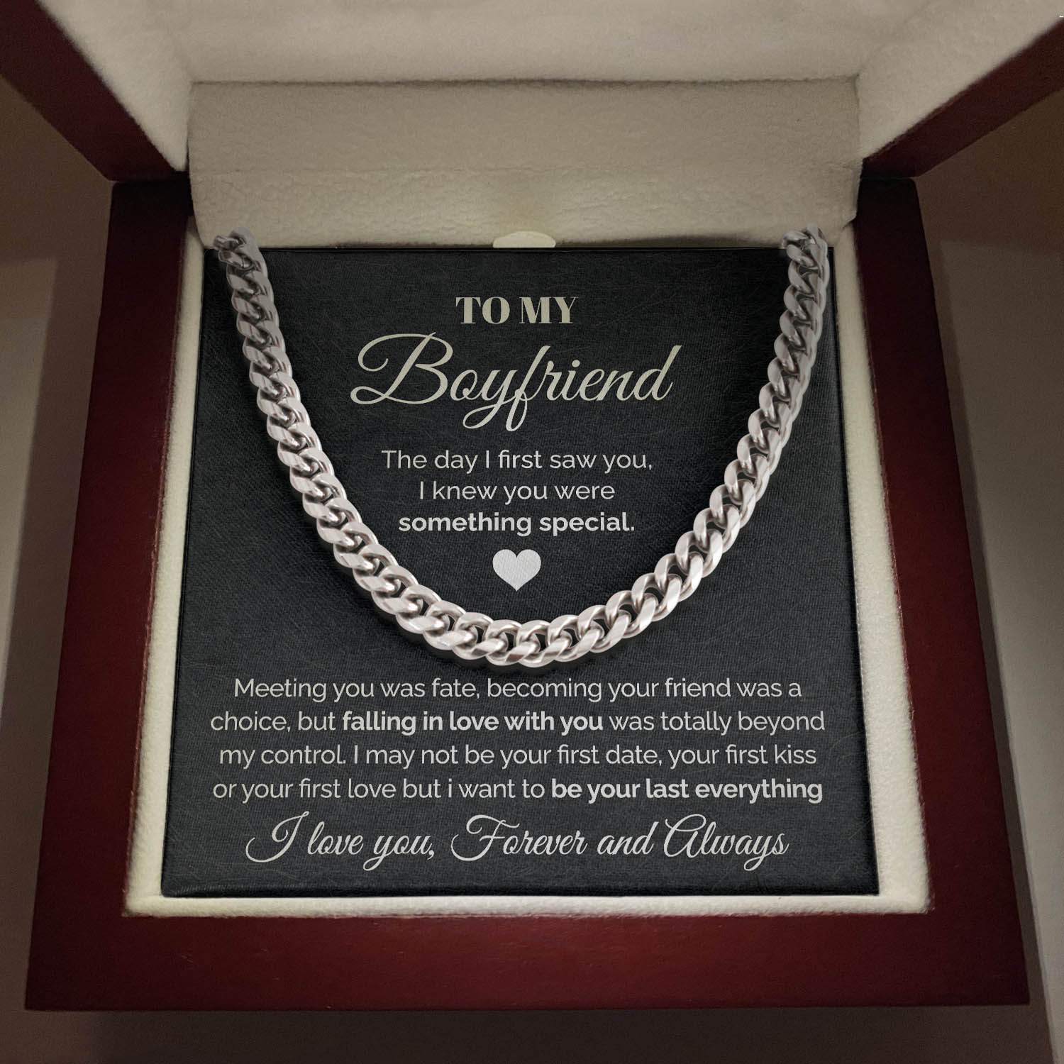 To my Boyfriend - Meeting you was fate - Cuban Link Chain Necklace, Gift For Man, Husband, Gift For Birthday, Christmas