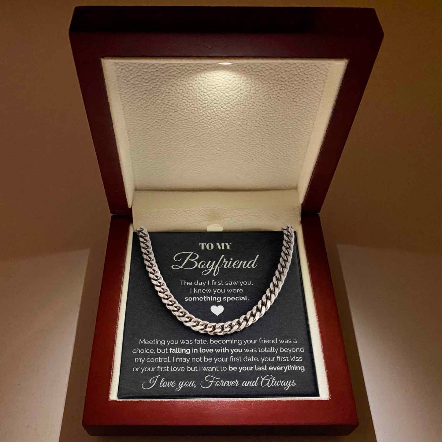 To my Boyfriend - Meeting you was fate - Cuban Link Chain Necklace, Gift For Man, Husband, Gift For Birthday, Christmas