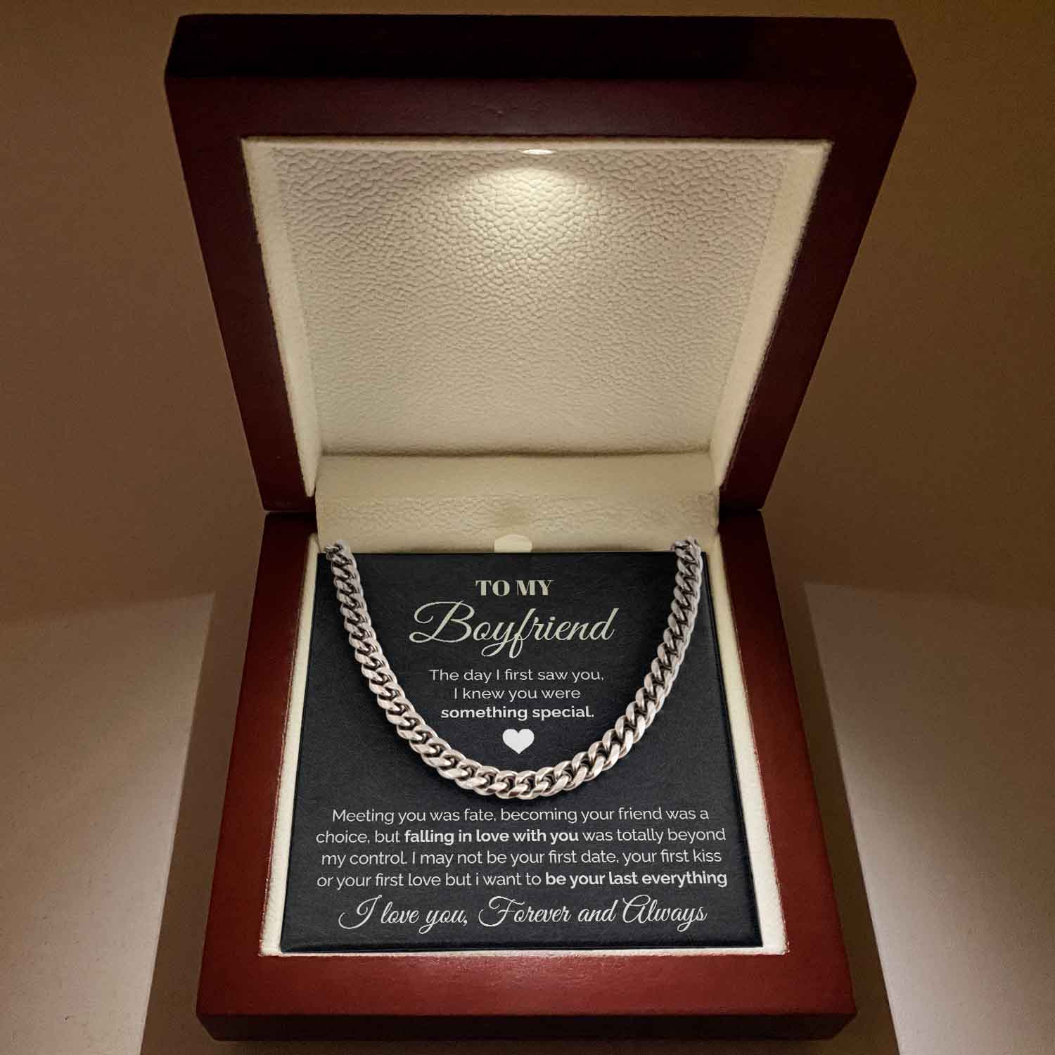 Pamaheart- To my Boyfriend - Meeting you was fate - Cuban Link Chain Necklace, Gift For Man, Husband, Gift For Birthday, Christmas
