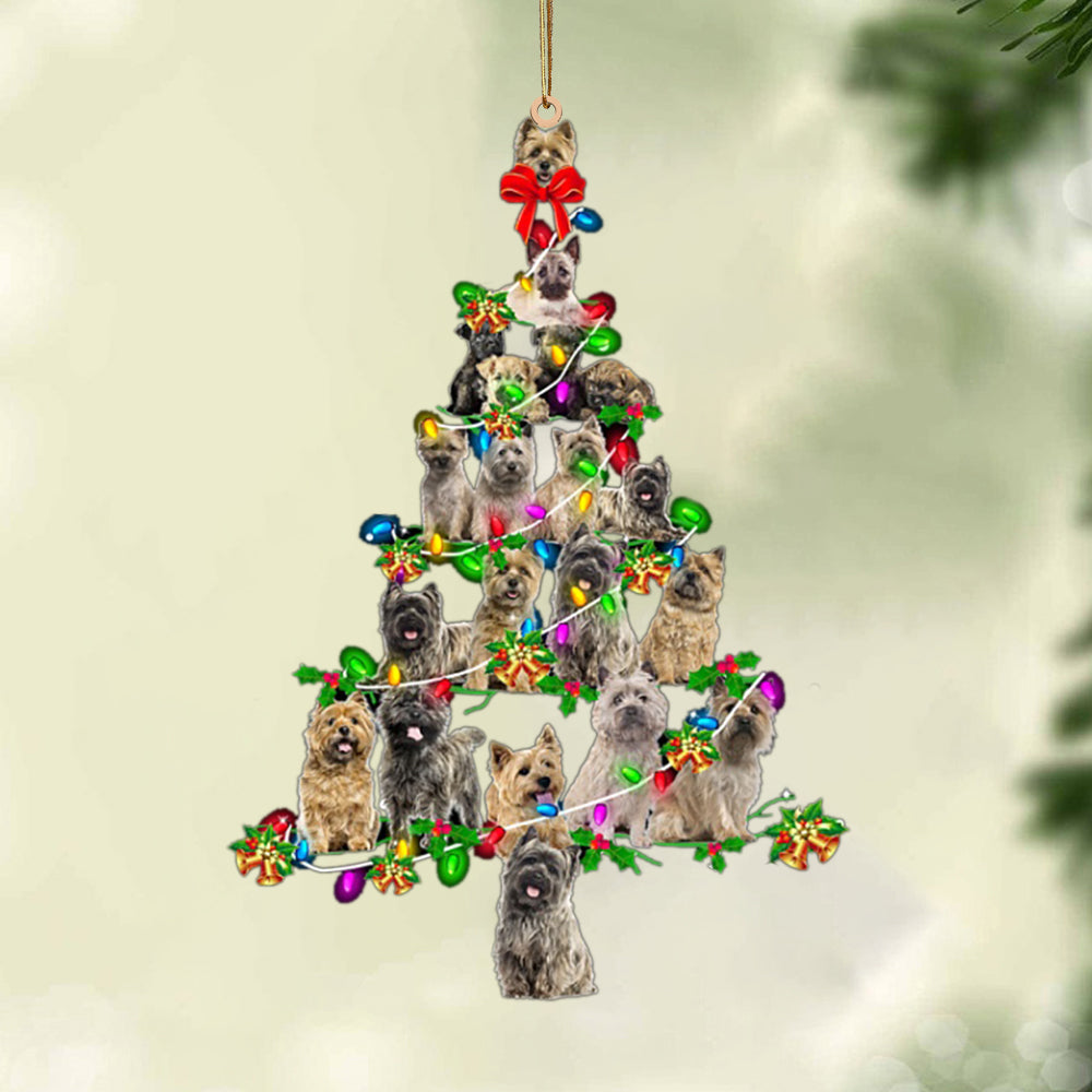Ornament- Cairn Terrier-Christmas Tree Lights-Two Sided Ornament, Happy Christmas Ornament, Car Ornament