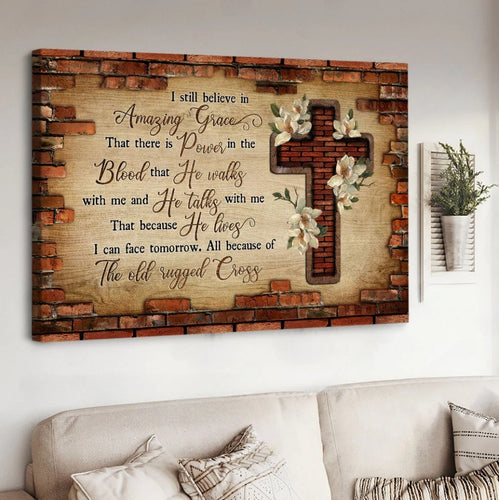 Brick wall, Jesus cross, The old rugged cross - Matte Canvas