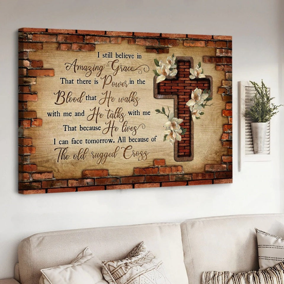 Brick wall, Jesus cross, The old rugged cross - Matte Canvas