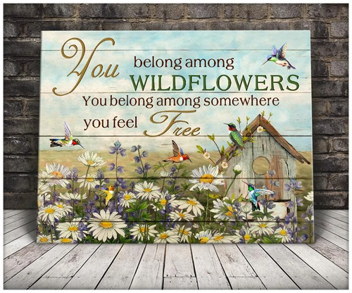 Hummingbird Wildflowers Canvas Wall Art, Wall Decor Visual Art