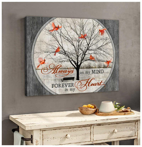 Cardinal Bird Canvas Wall Art - Cardinal Always On My Mind Forever In My Heart Canvas Wall Art Home House Decor