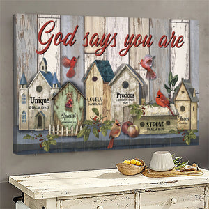 Cardinal painting Vintage bird house God says you are - Matte Canvas