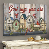 Cardinal painting Vintage bird house God says you are - Matte Canvas