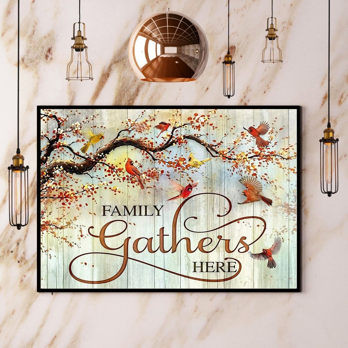 Cardinals Family Gathers Here Canvas And Poster, Wall Decor Visual Art
