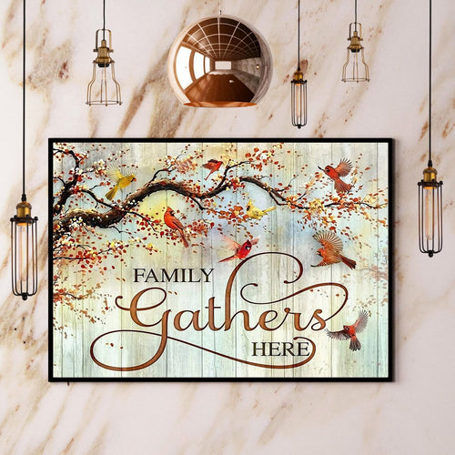 Cardinals Family Gathers Here Canvas And Poster, Wall Decor Visual Art