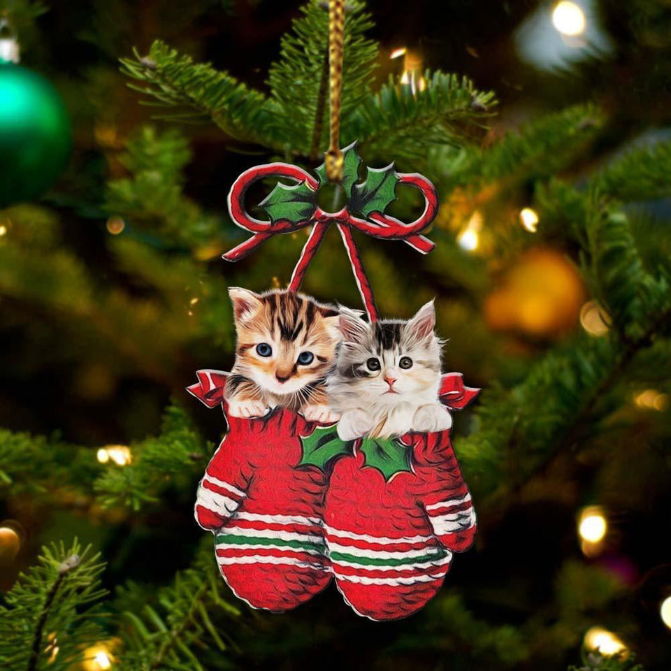Ornament- Cat Inside Your Gloves Christmas Holiday-Two Sided Ornament, Happy Christmas Ornament, Car Ornament
