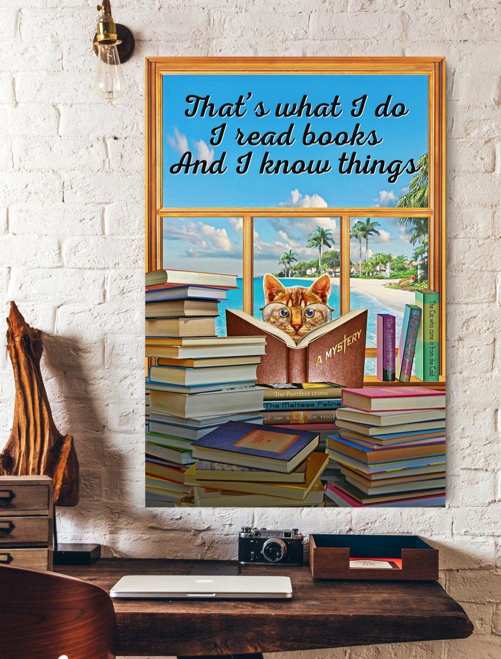 Cat Read Books Canvas And Poster, Wall Decor Visual Art