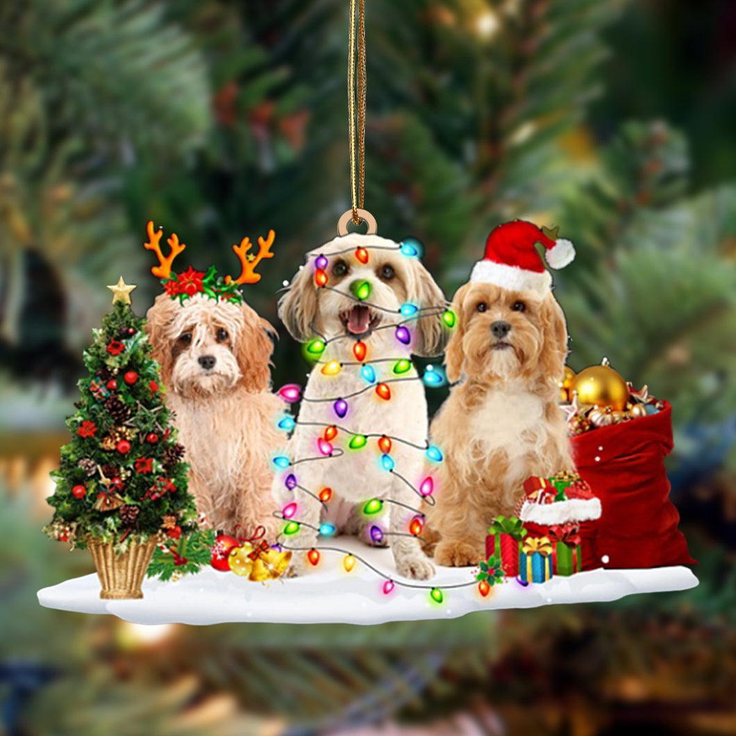 Godmerch- Ornament- Cavachon-Christmas Dog Friends Hanging Ornament, Happy Christmas Ornament, Car Ornament