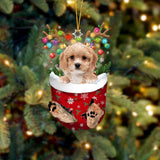 Cavachon 1 In Snow Pocket Christmas Ornament, Dog Flat Acrylic Ornament