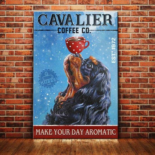 Cavalier King Charles Spaniel Dog Coffee Company Canvas Wall Art, Wall Decor Visual Art